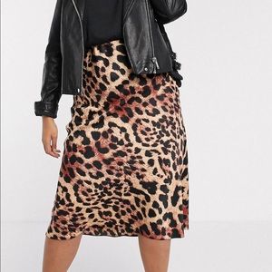 ASOS Cute satin leopard print midi skirt